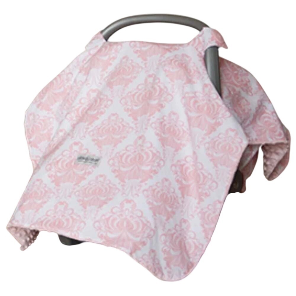 Carseat Canopy Pink Damask Minky Dot Infant Car Seat Cover Privacy Shield
